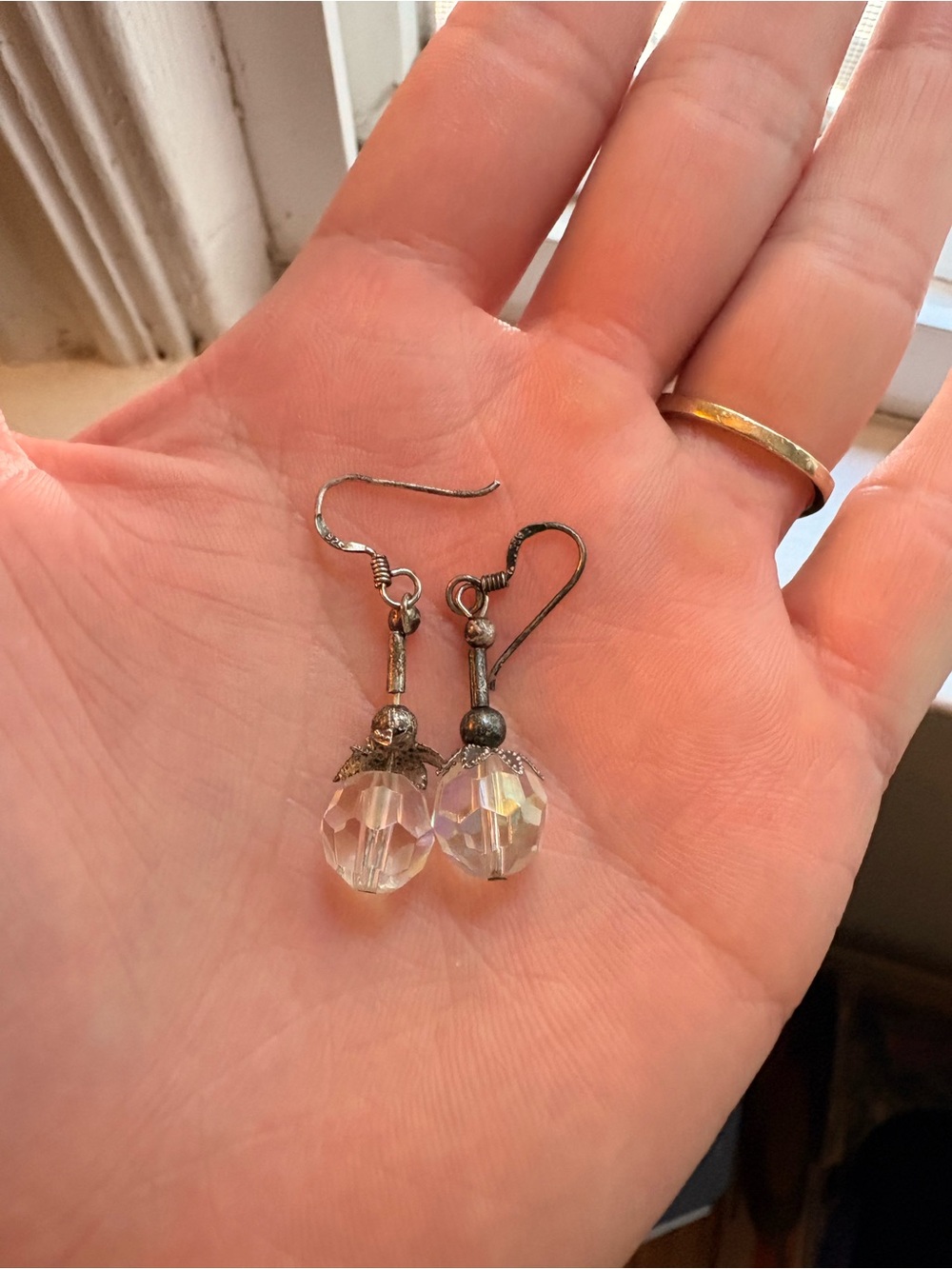 925 Sterling Silver Dangle Earrings with Clear Faceted Round Crystal Beads
